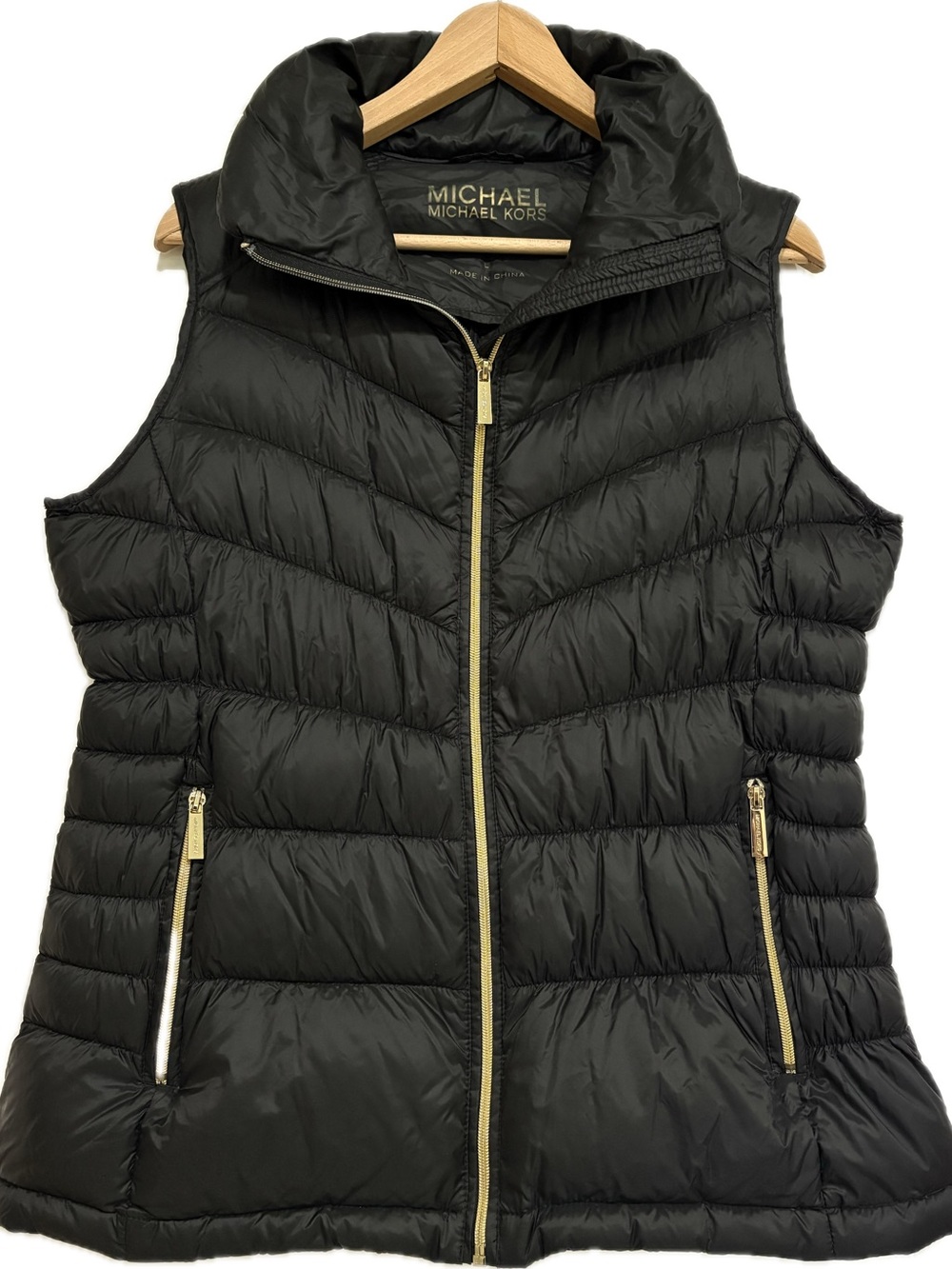 🖤 Michael Kors Black Quilted Puffer Vest | Gold Zip Hardware | L